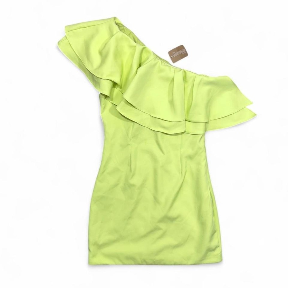 Vestique NWT Twist Of Lime‎ Mini Dress One Shoulder Ruffle Size Small Party